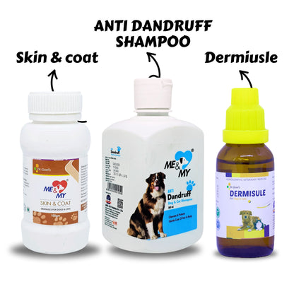 Triple Attack On Dermatitis Dermisule + Me & My Skin & Coat + Me & My Antidandruff Shampoo (Combo)