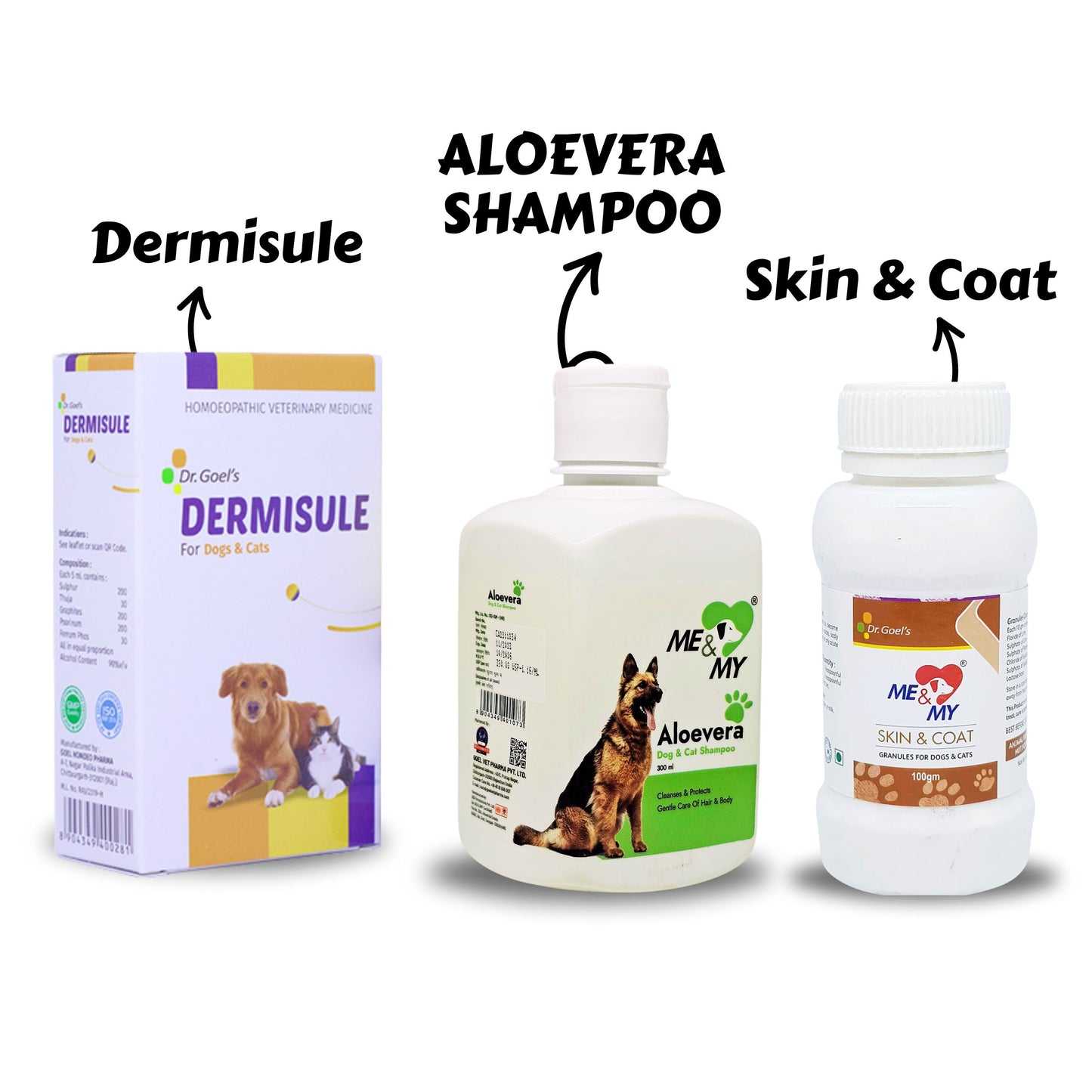 Triple Action For Soothing Skin Dermisule + Me & My Skin & Coat + Aloe Vera Shampoo (Combo)