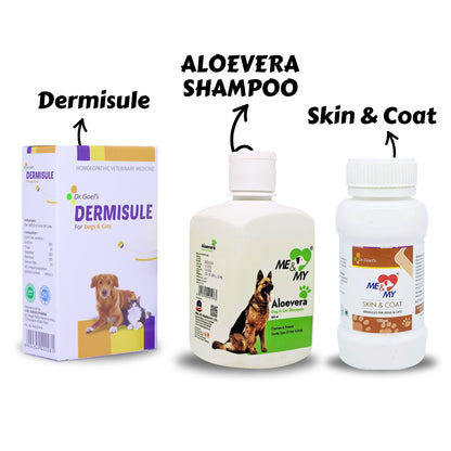 Triple Action For Soothing Skin Dermisule + Me & My Skin & Coat + Aloe Vera Shampoo (Combo)
